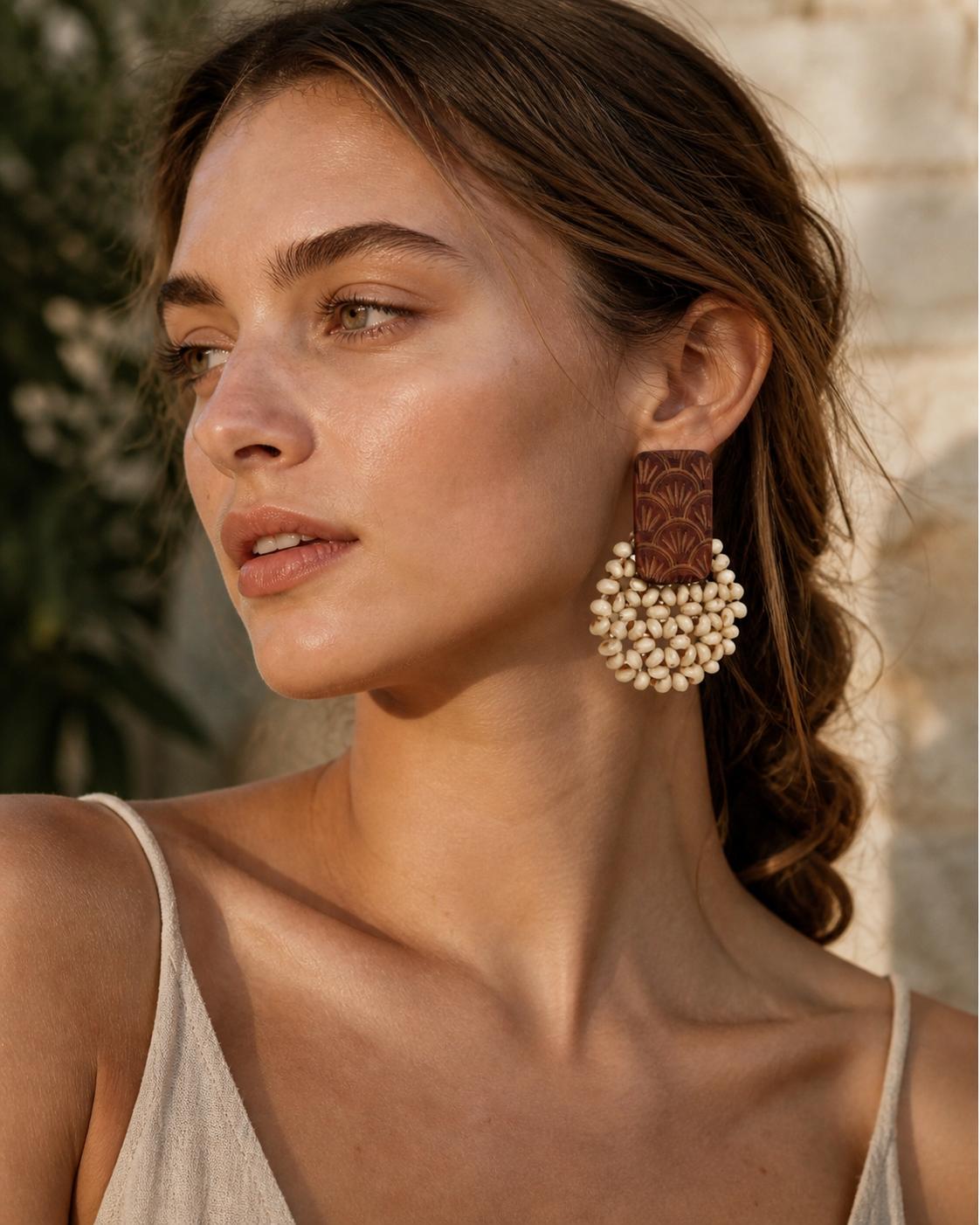 Khaki Shell Drop Earrings