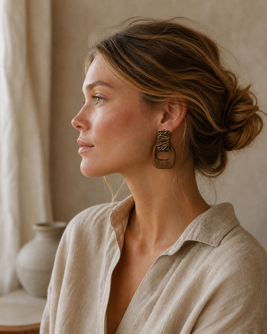 Zebra Wood Statement Earrings