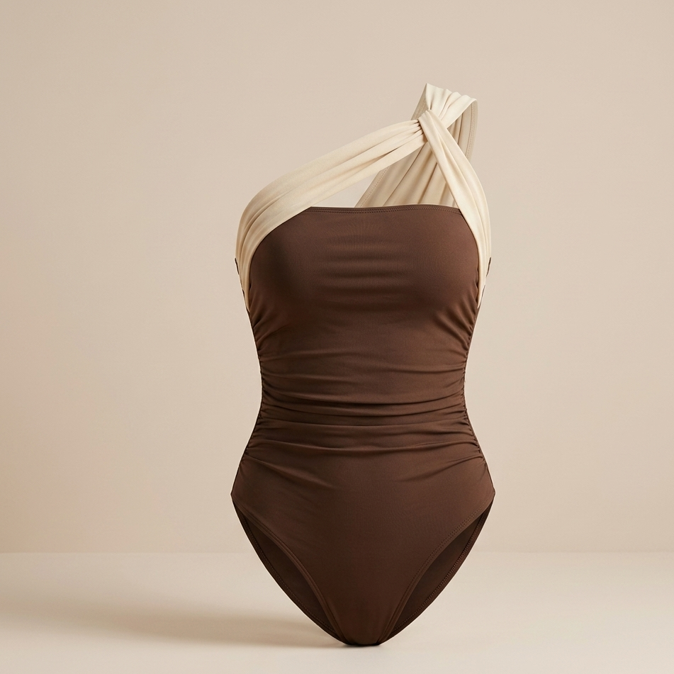 Epäsymmetrinen uimapuku – ruskea/beige