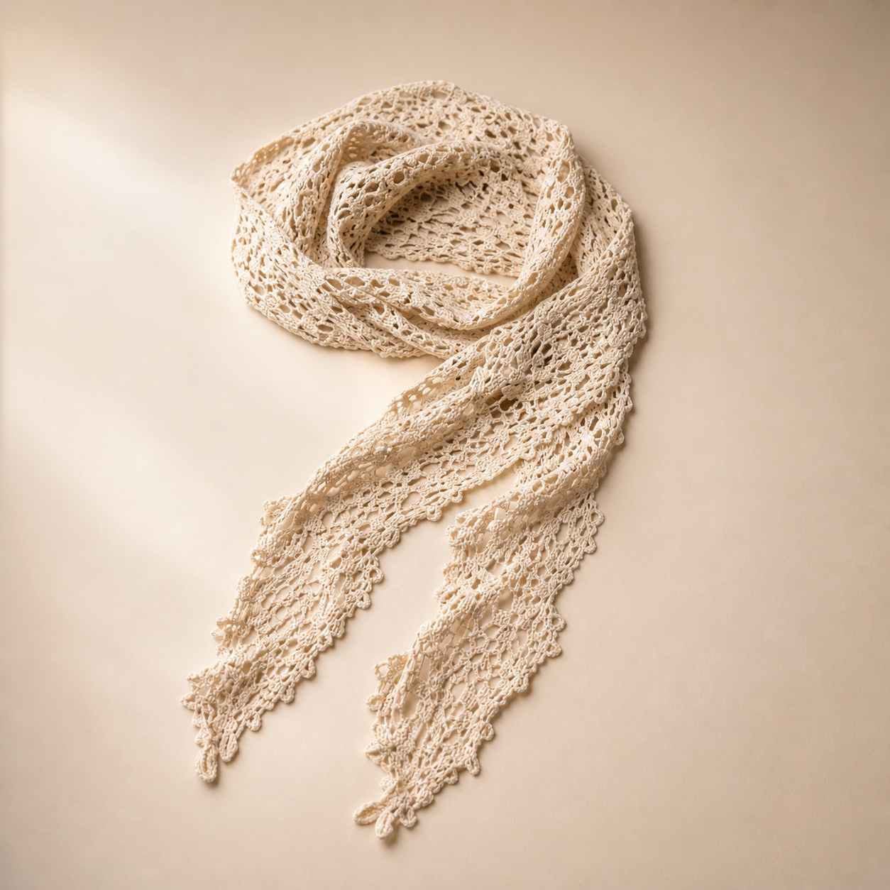 Crochet Wrap Scarf – Beige