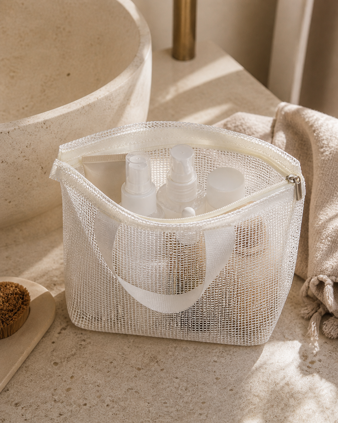 Mesh Beauty Bag – White