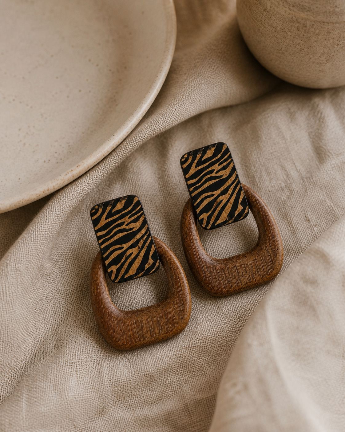 Zebra Wood Statement Earrings